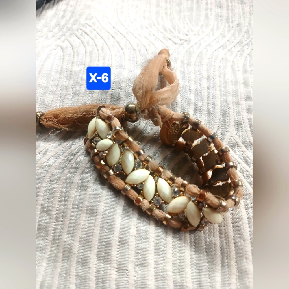 Boho Cream Beaded Wrap Bracelet with Gold Toned Accents